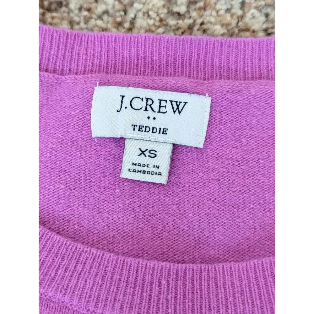 J.CREW Sweater Women XS Hot Pink Teddie Pullover Cotton Merino Wool